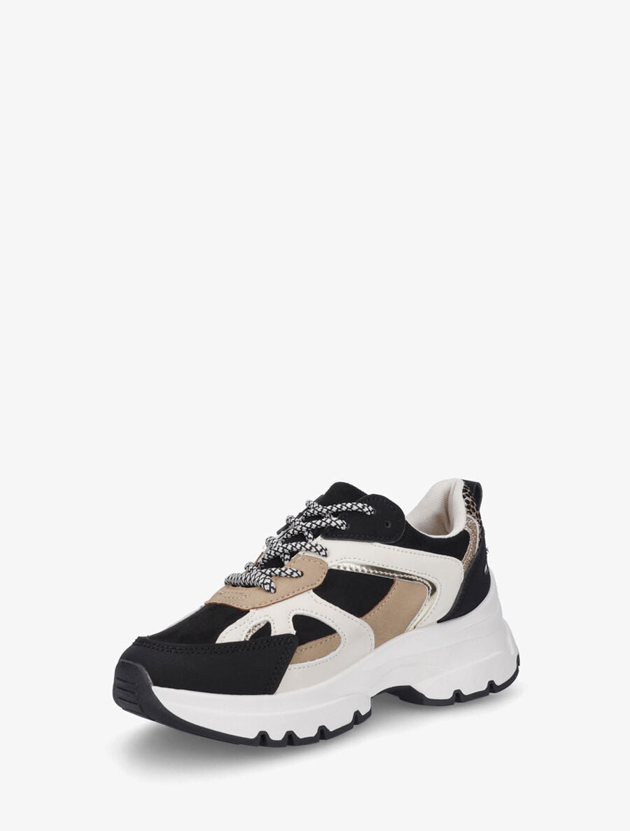 Baskets bimatière à lacets stylisés - Noir - 3