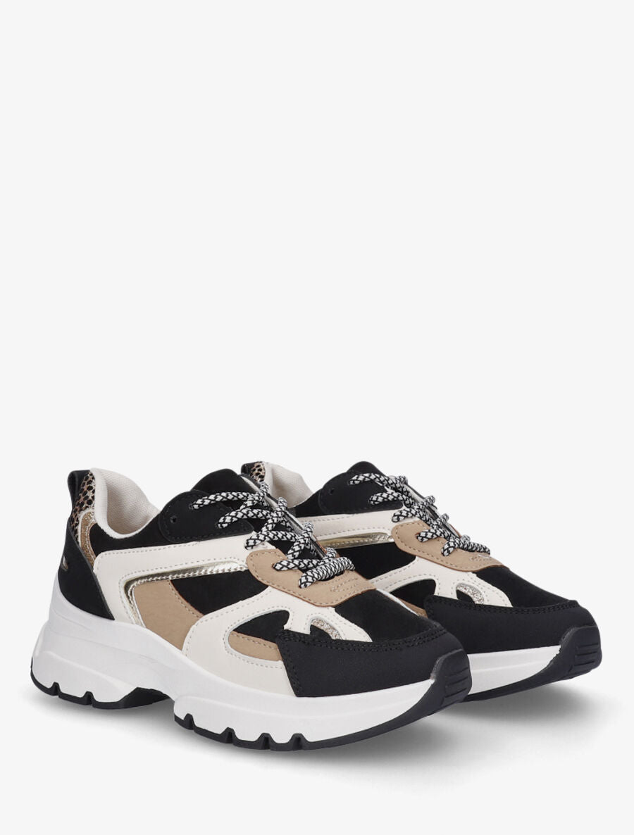 Baskets bimatière à lacets stylisés - Noir - 4