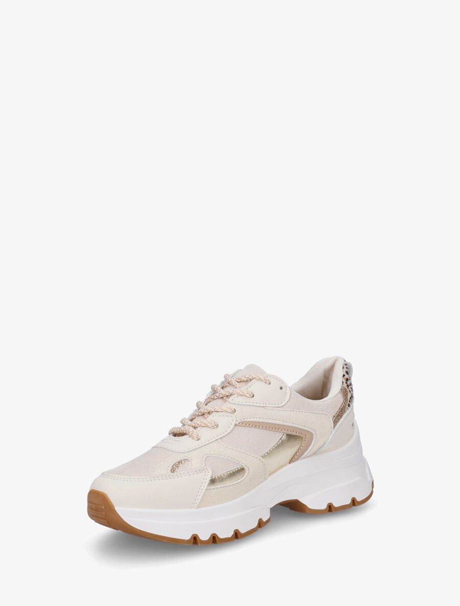Baskets bimatière à lacets stylisés - Beige - 3