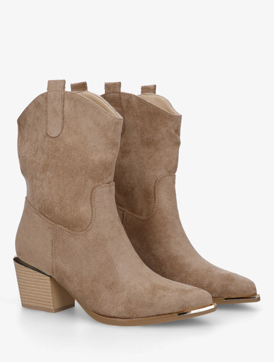 Bottines style santiags en suédine - Taupe - 4