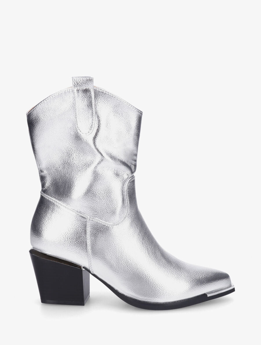 Bottines style santiags en simili - Argent - 1