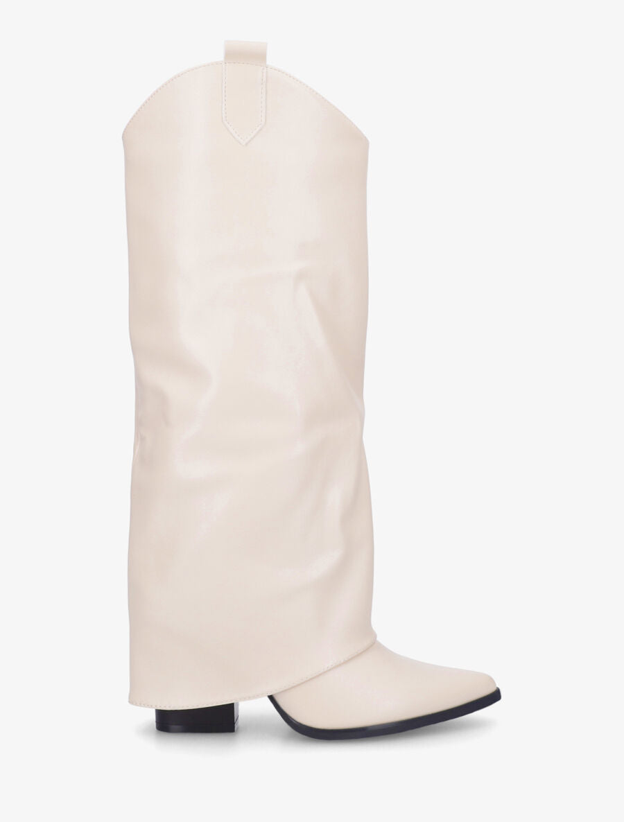 Bottes à talon effet pantalon - Crème - 5