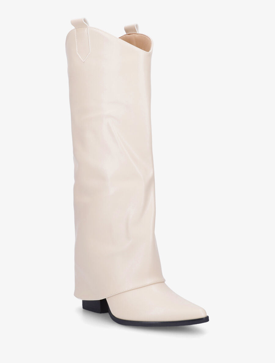 Bottes à talon effet pantalon - Crème - 2