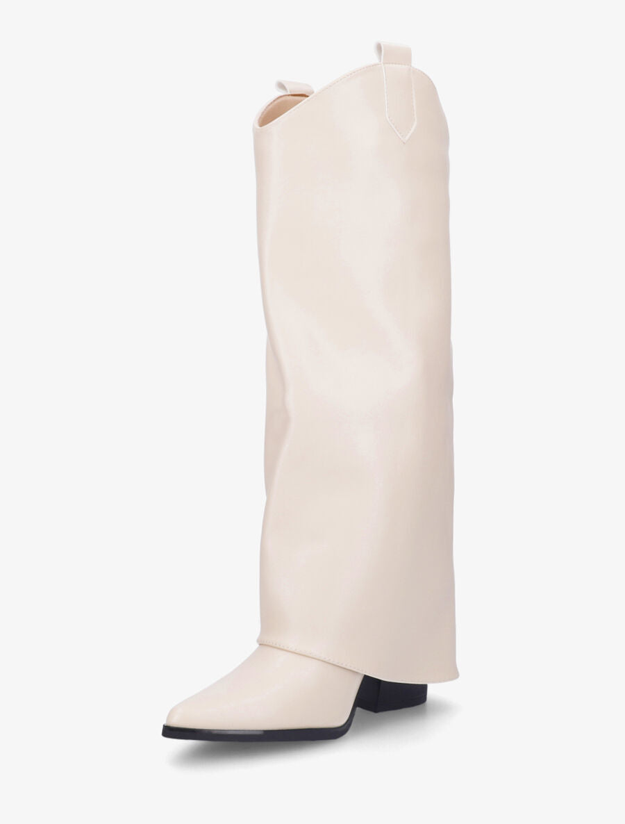 Bottes à talon effet pantalon - Crème - 3