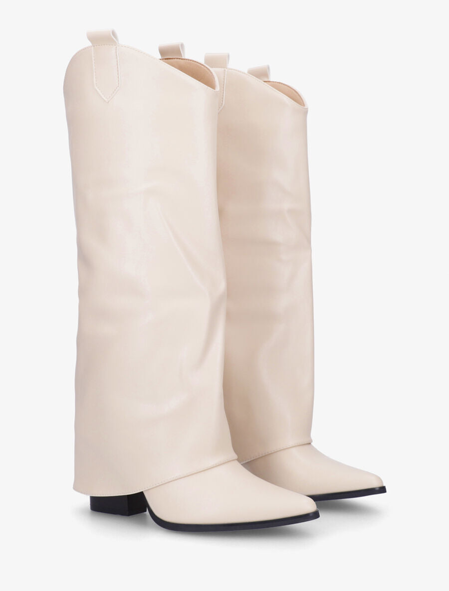 Bottes à talon effet pantalon - Crème - 4