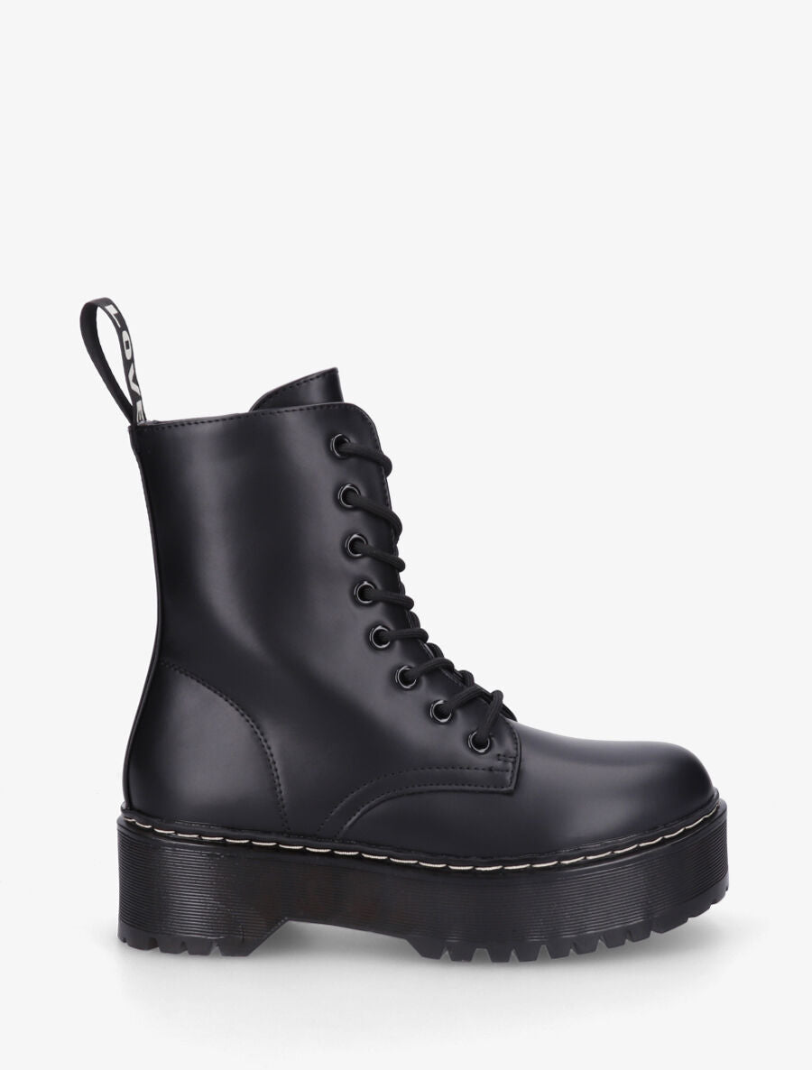 Bottines montantes en simili - Noir - 1