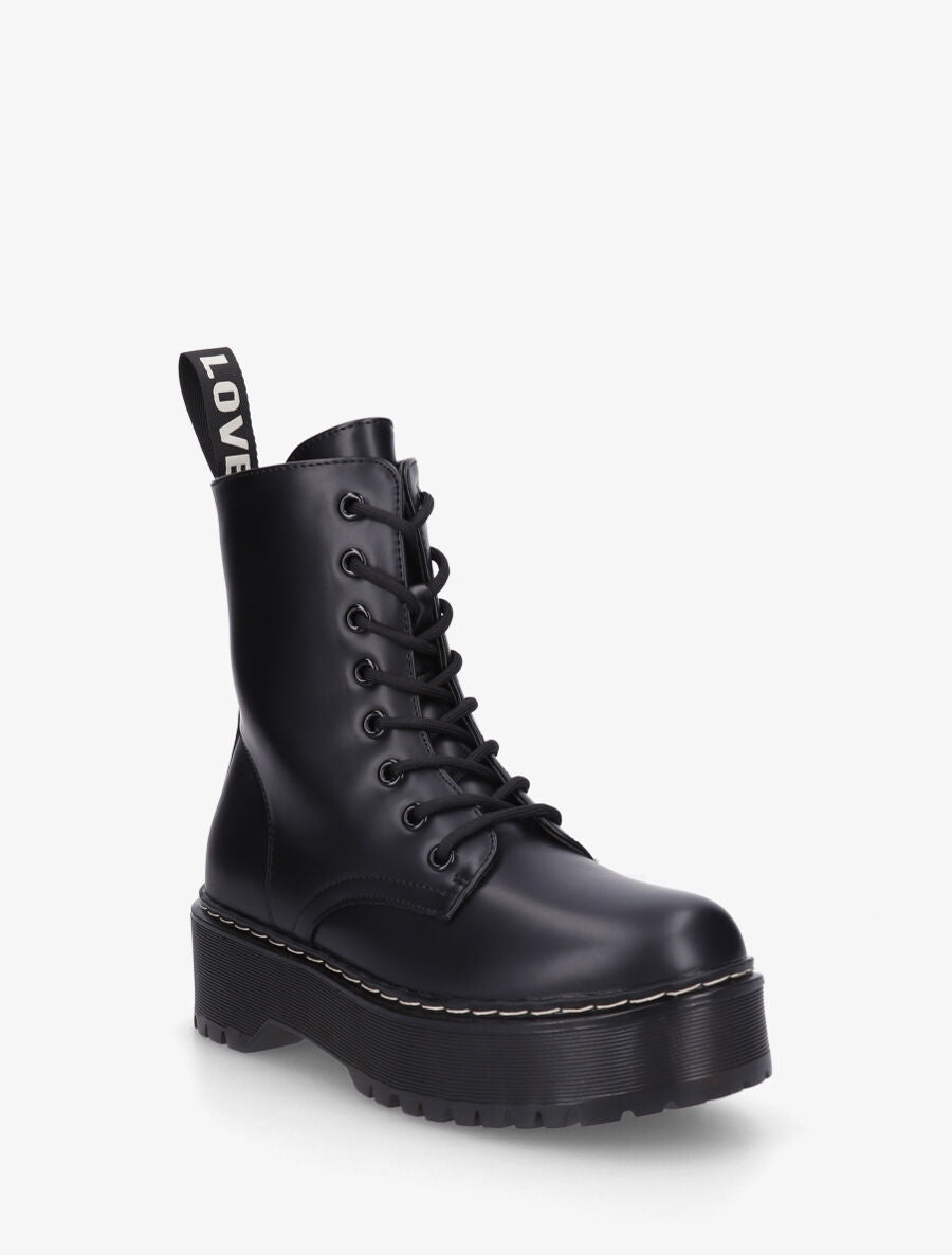 Bottines montantes en simili - Noir - 2
