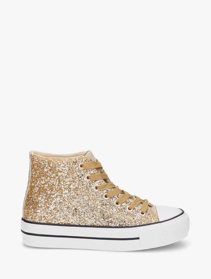 Sneakers montantes à sequins - Or - 1