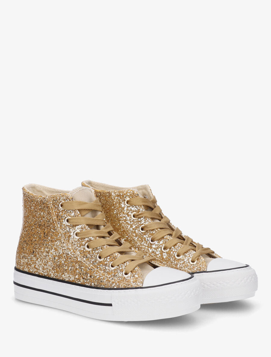 Sneakers montantes à sequins - Or - 4