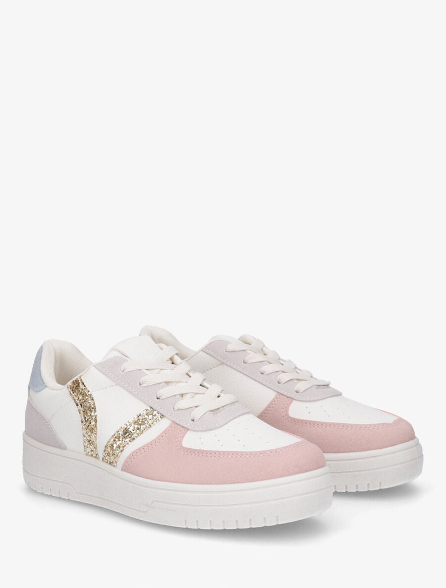 Sneakers à lacets et bandes à paillettes - Rose - 4