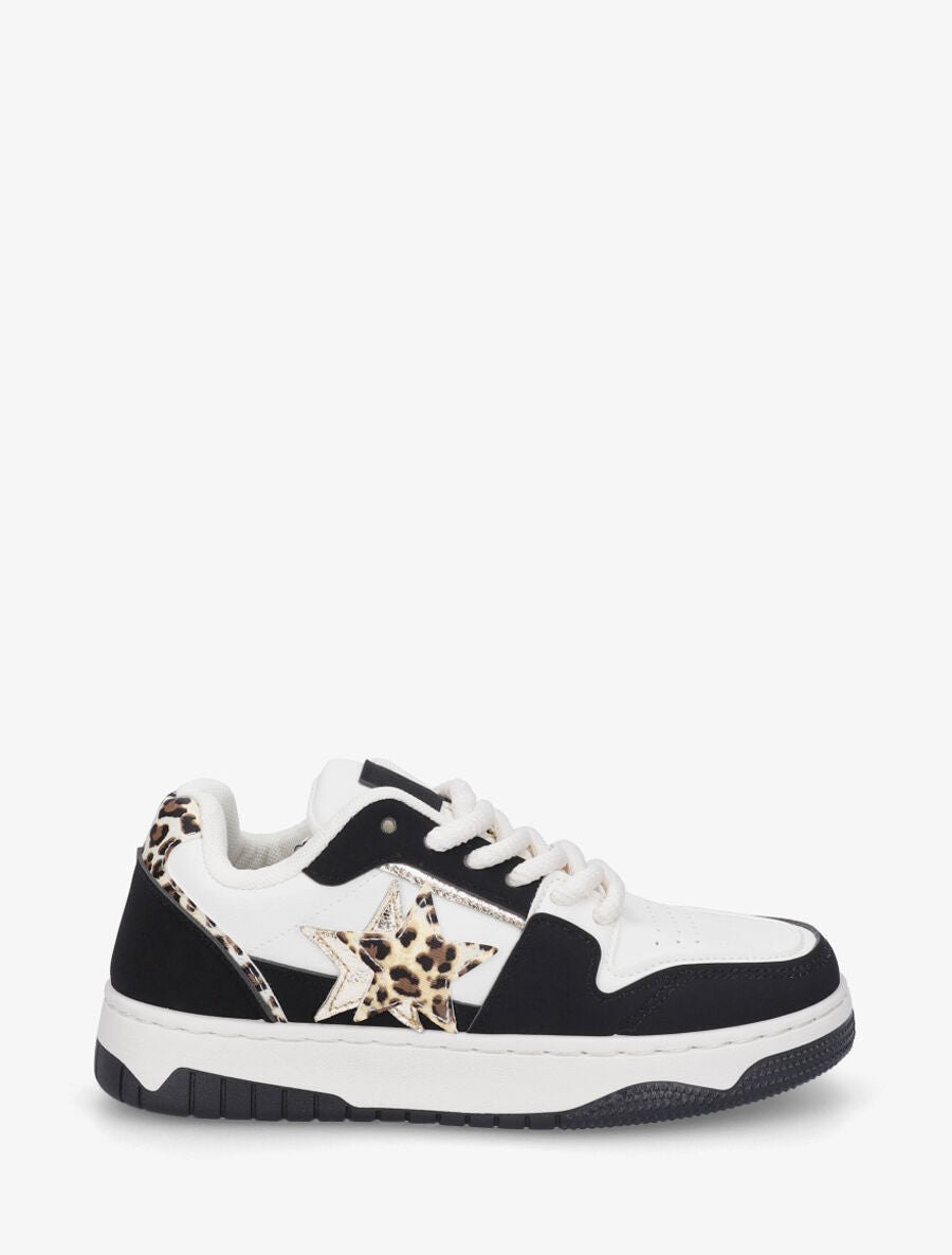 Sneakers à motif étoile et contrefort contrastant - Noir - 5