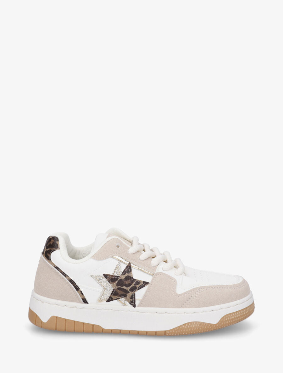 Sneakers à motif étoile et contrefort contrastant - Beige - 1