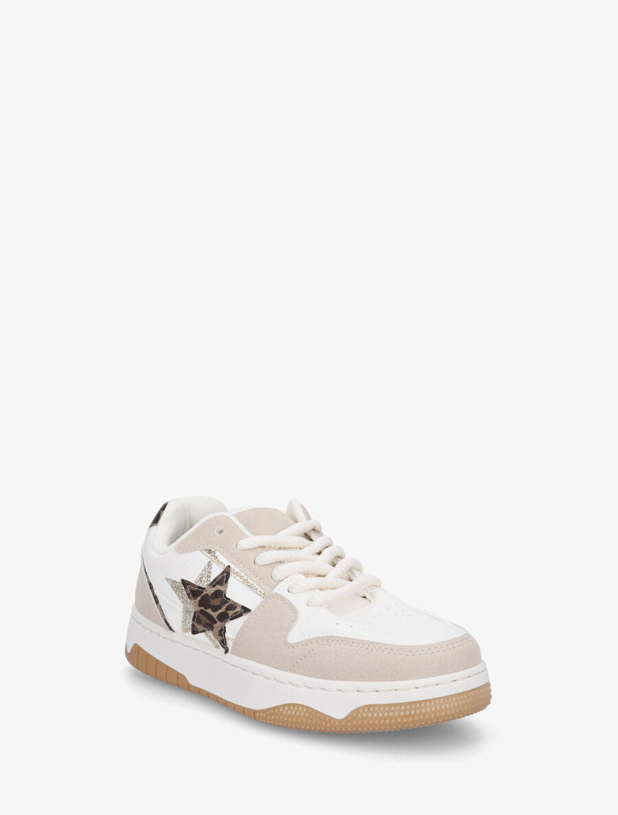 Sneakers à motif étoile et contrefort contrastant - Beige - 2