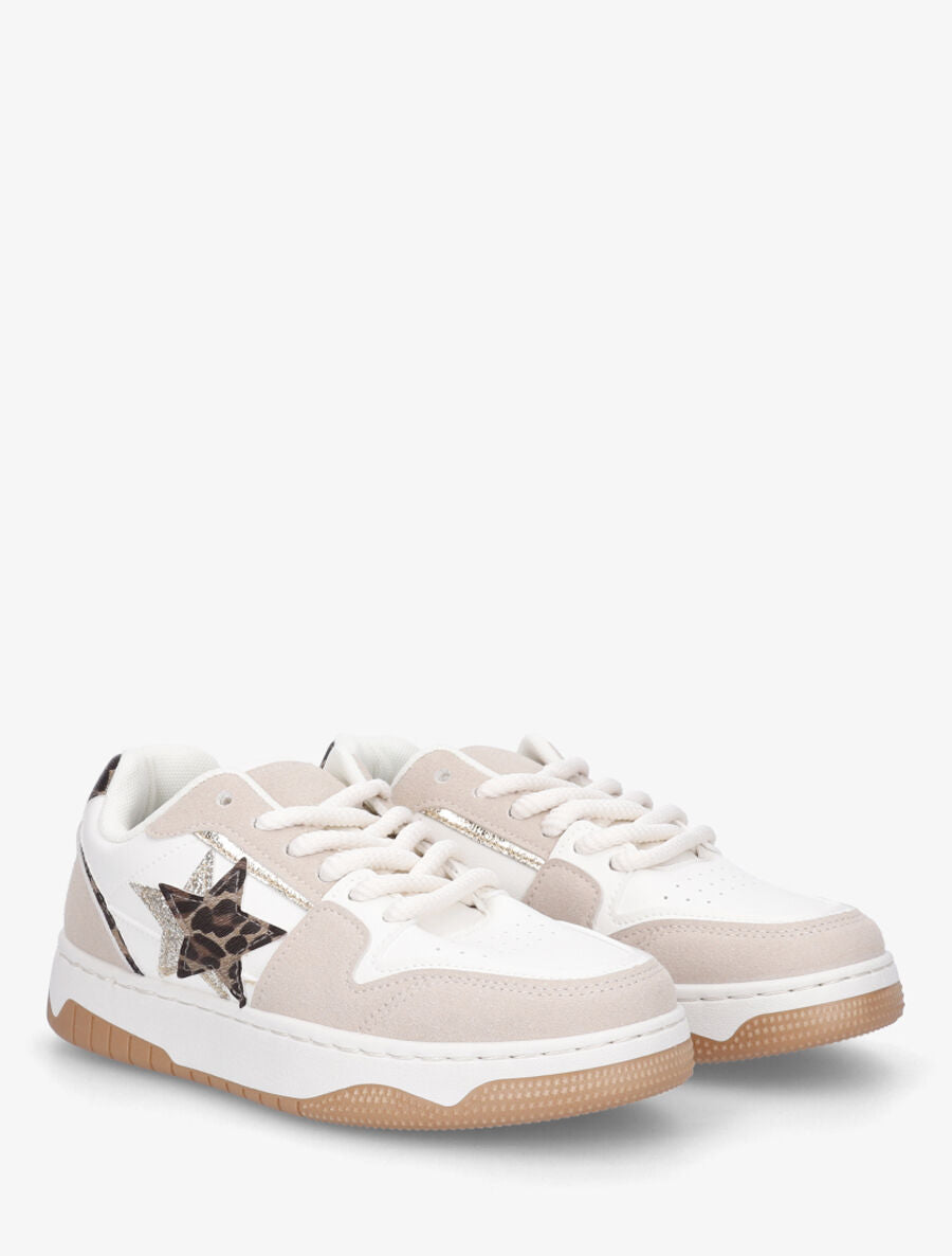 Sneakers à motif étoile et contrefort contrastant - Beige - 4