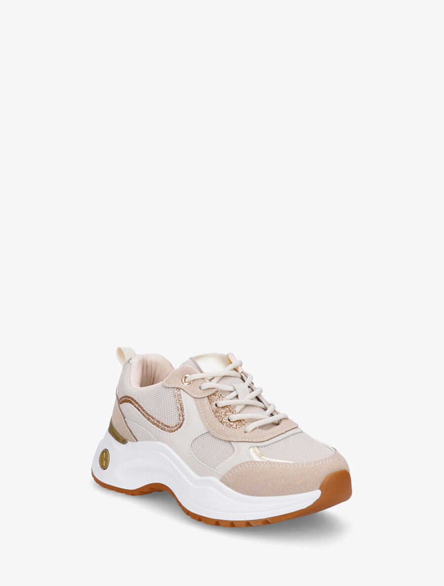 Baskets bimatière à contrefort nacré - Beige - 2