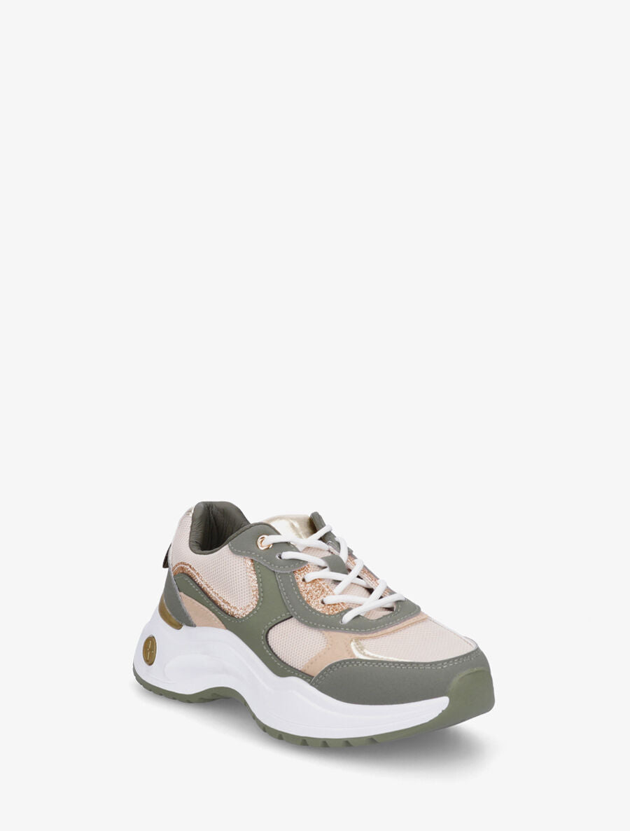 Baskets bimatière à contrefort nacré - Kaki - 2