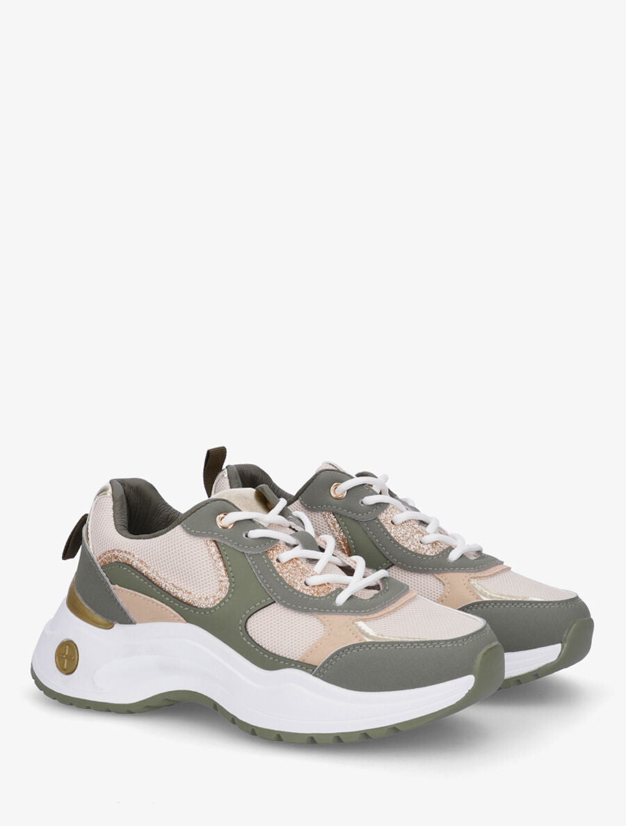 Baskets bimatière à contrefort nacré - Kaki - 4