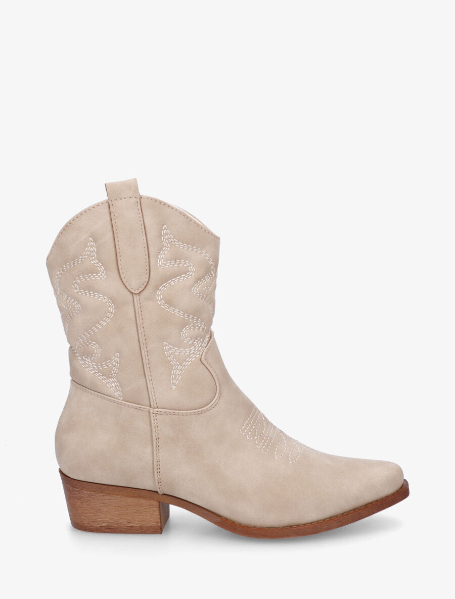 Bottines style santiags - Beige - 1