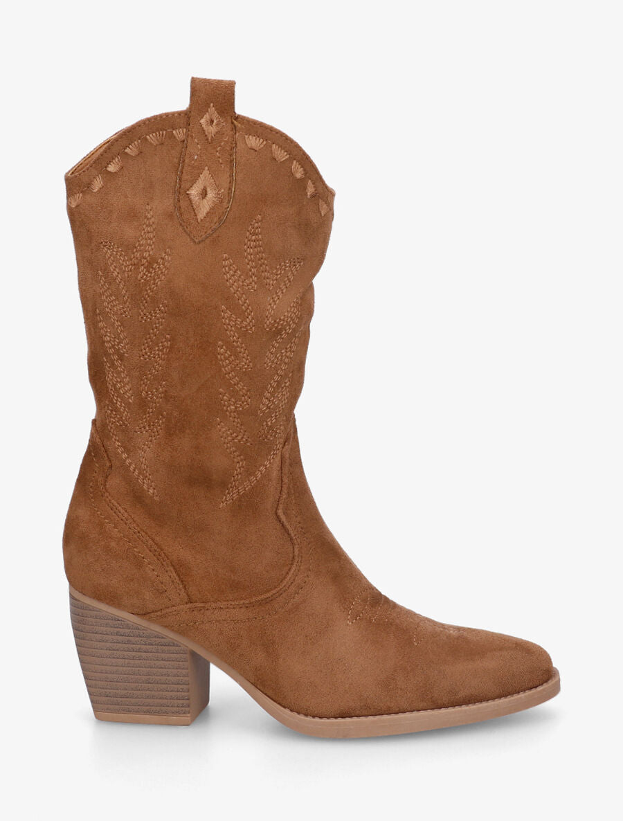 Bottines santiags en suédine à talon - Camel - 5