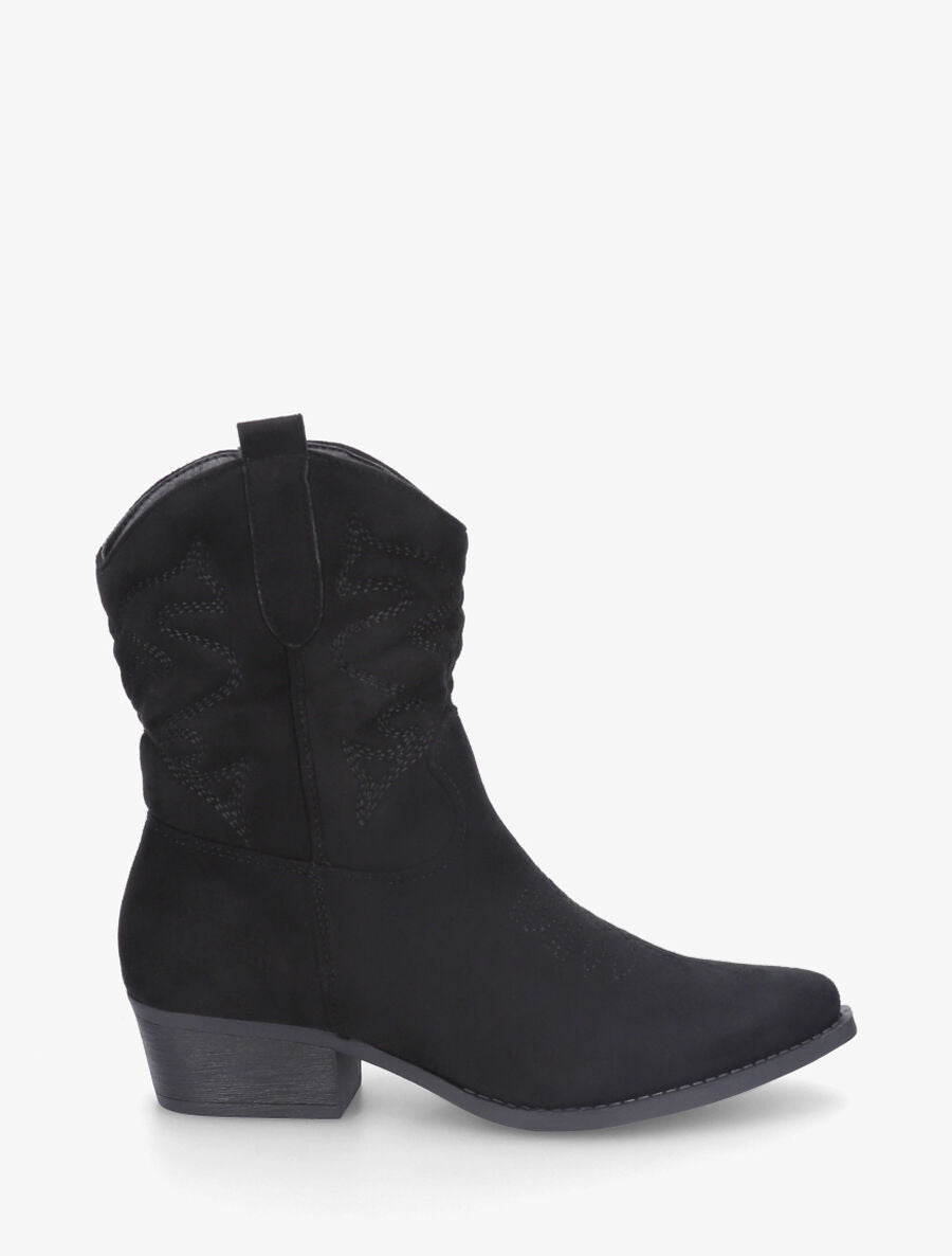 Bottines style santiags en suédine - Noir - 5