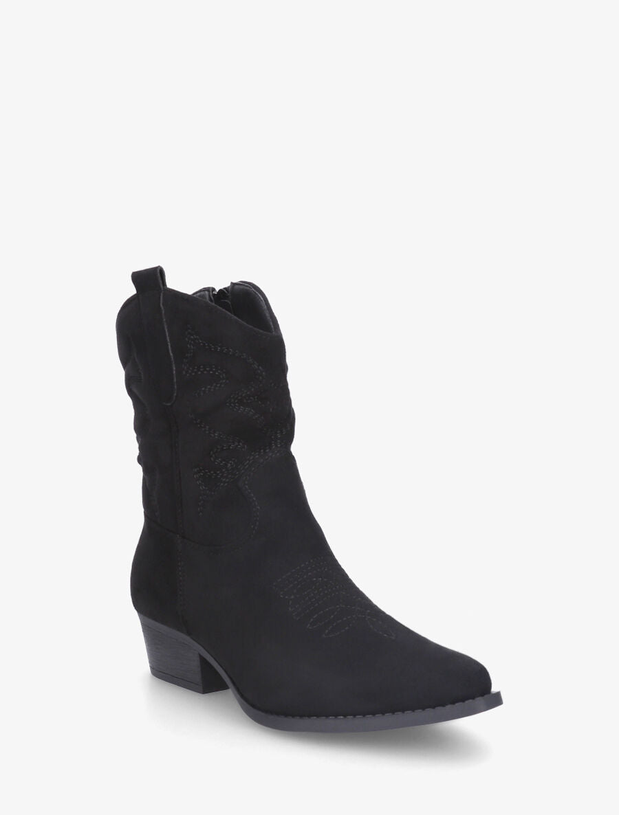 Bottines style santiags en suédine - Noir - 2