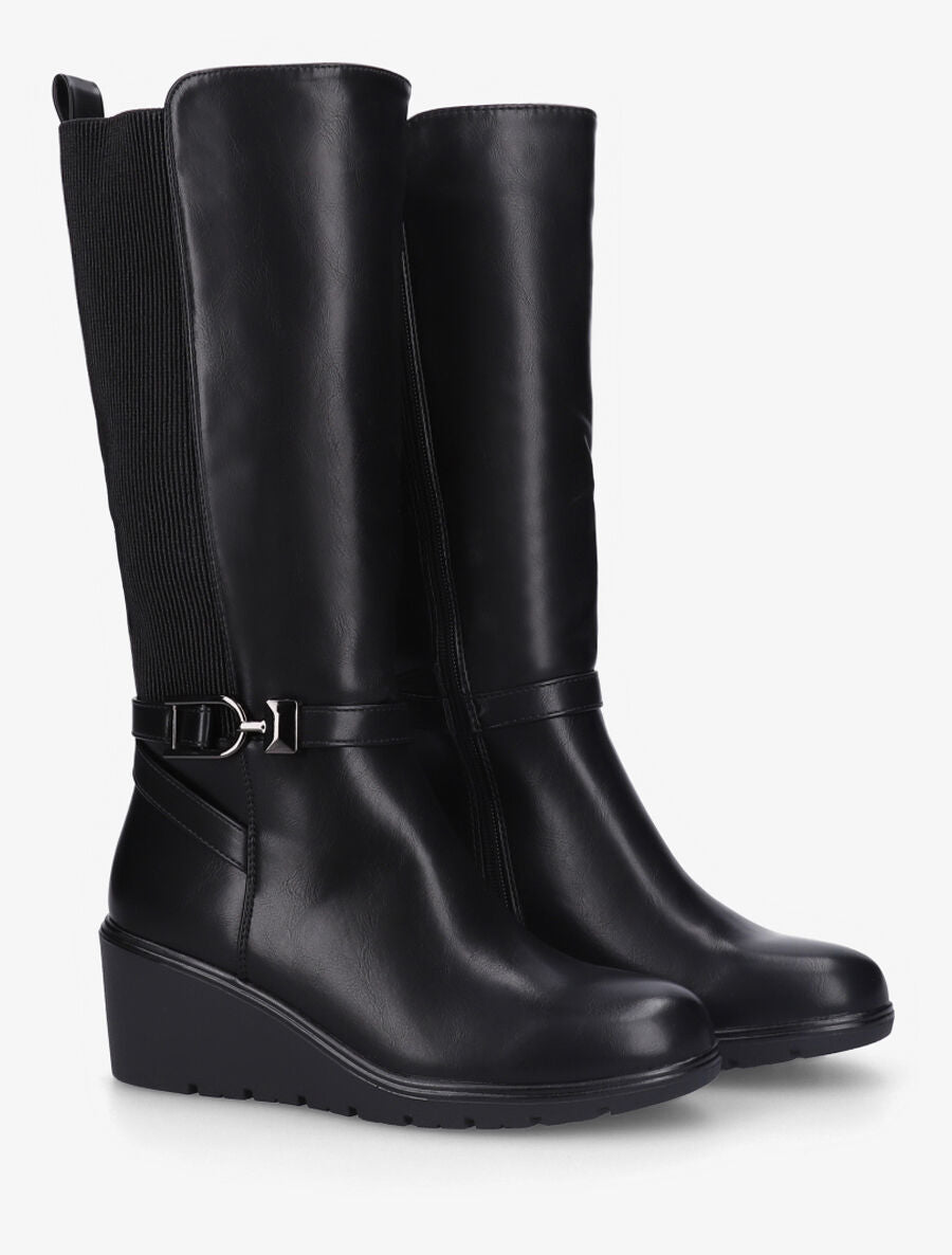 Bottes élastiquées à talon compensé - Noir - 4