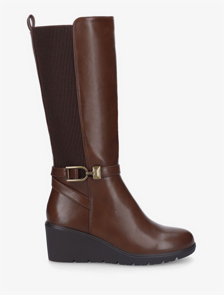Bottes élastiquées à talon compensé - Marron - 5