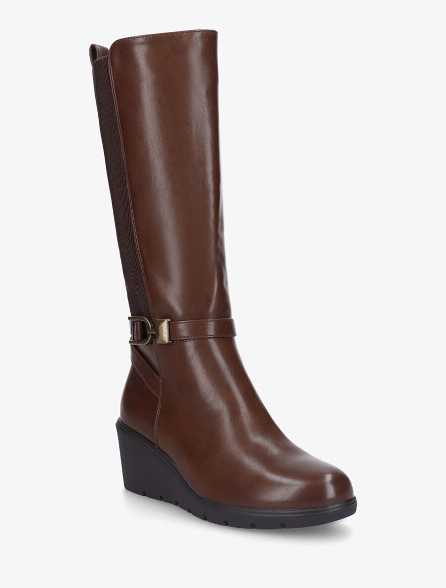 Bottes élastiquées à talon compensé - Marron - 2