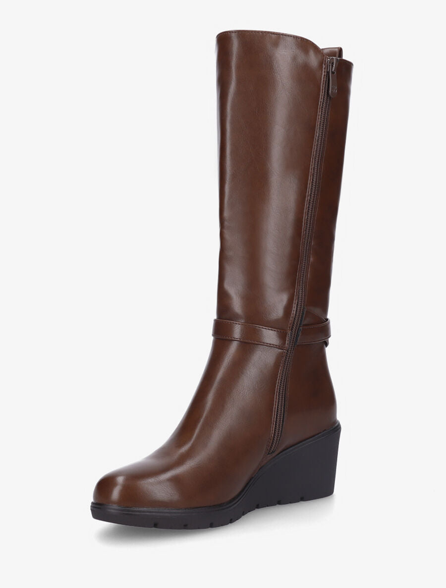 Bottes élastiquées à talon compensé - Marron - 3