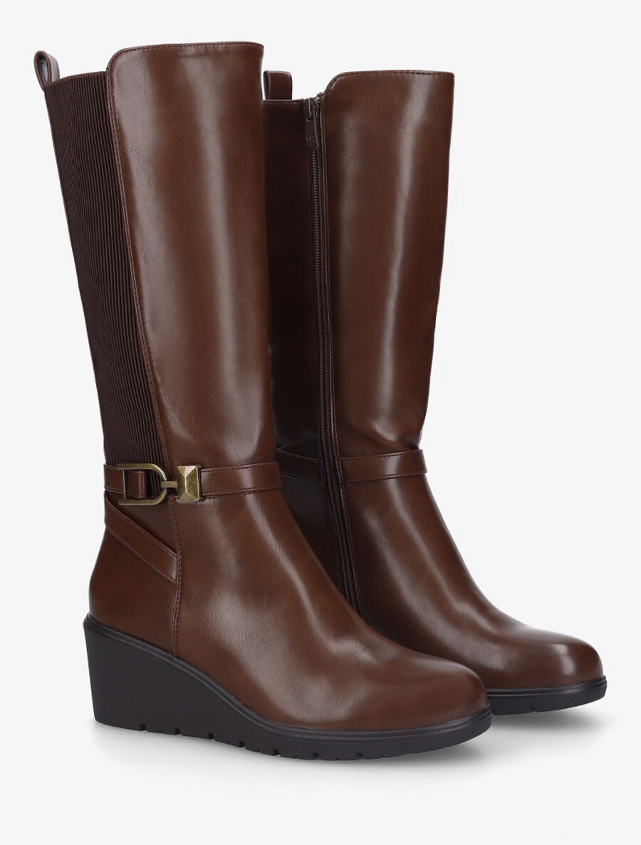 Bottes élastiquées à talon compensé - Marron - 4