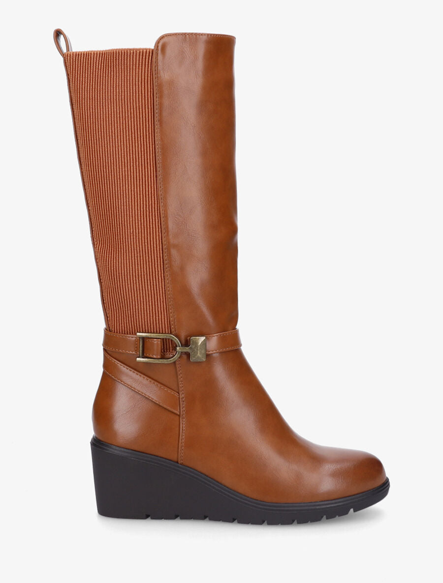 Bottes élastiquées à talon compensé - Camel - 5