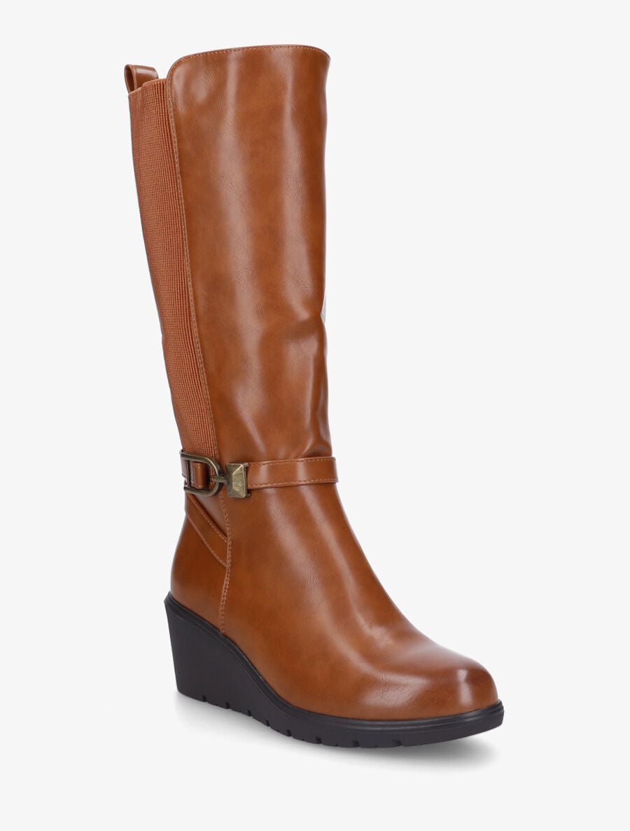 Bottes élastiquées à talon compensé - Camel - 2