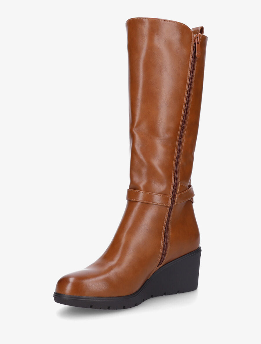 Bottes élastiquées à talon compensé - Camel - 3