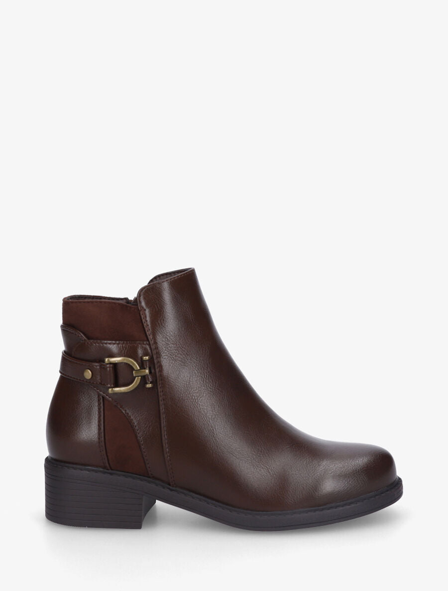 Bottines en simili et suédine - Marron - 1