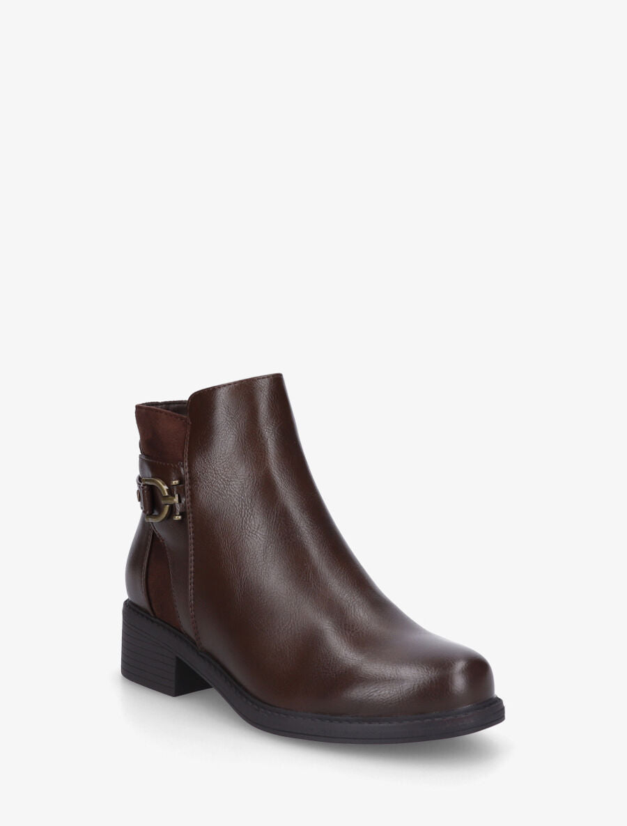 Bottines en simili et suédine - Marron - 2