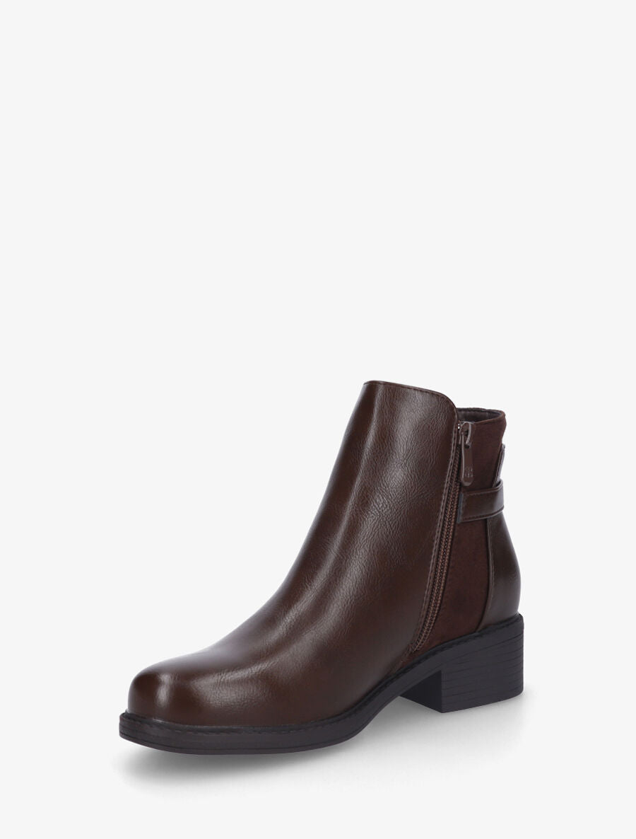 Bottines en simili et suédine - Marron - 3