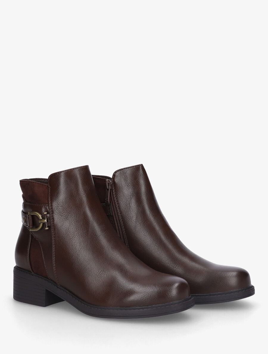 Bottines en simili et suédine - Marron - 4