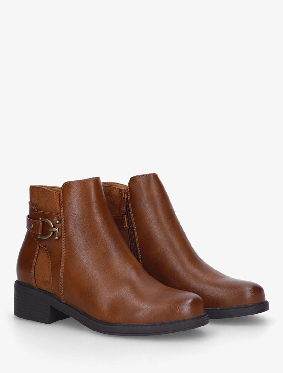 Bottines en simili et suédine - Camel - 4