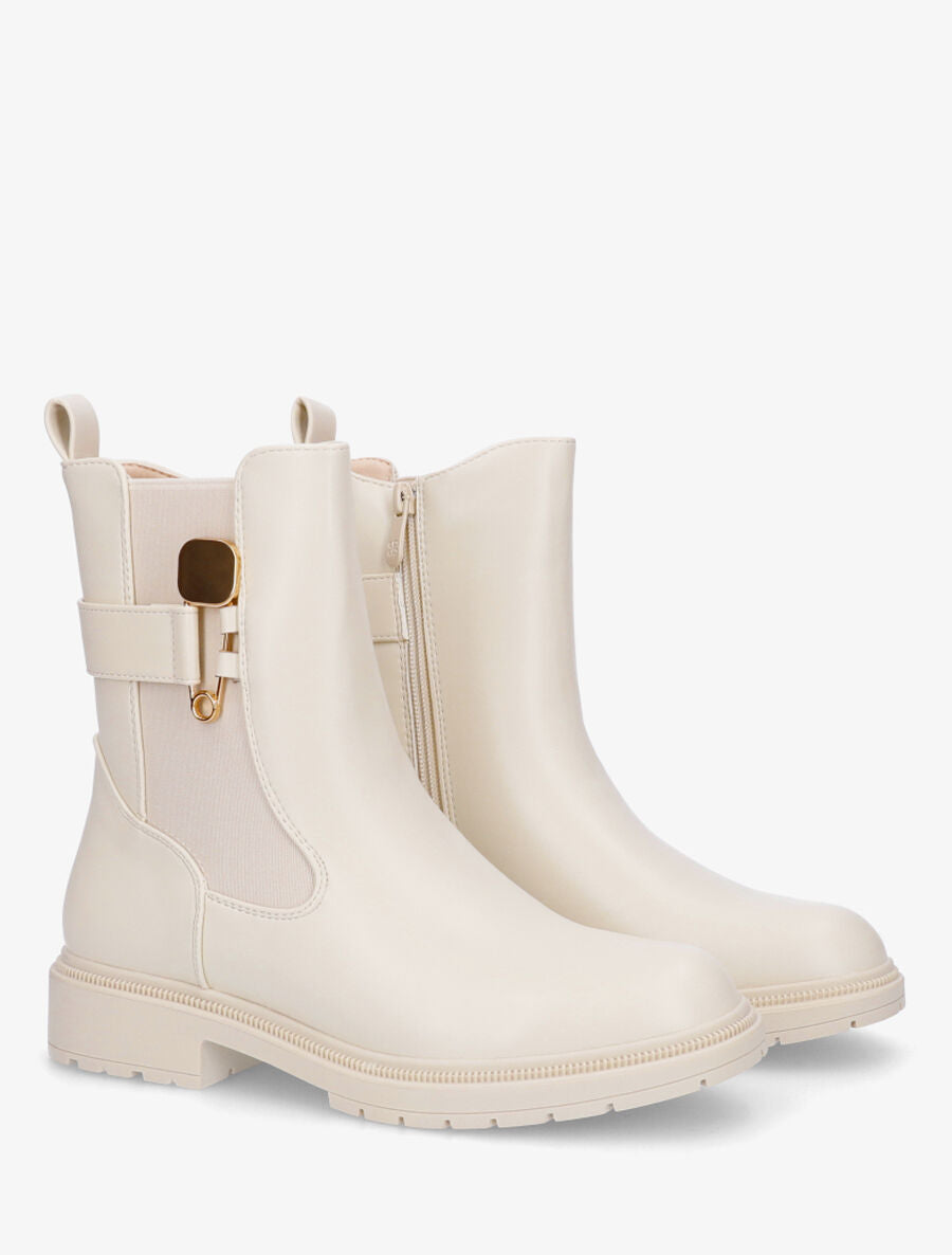 Bottines à empiècement métallique - Beige - 4