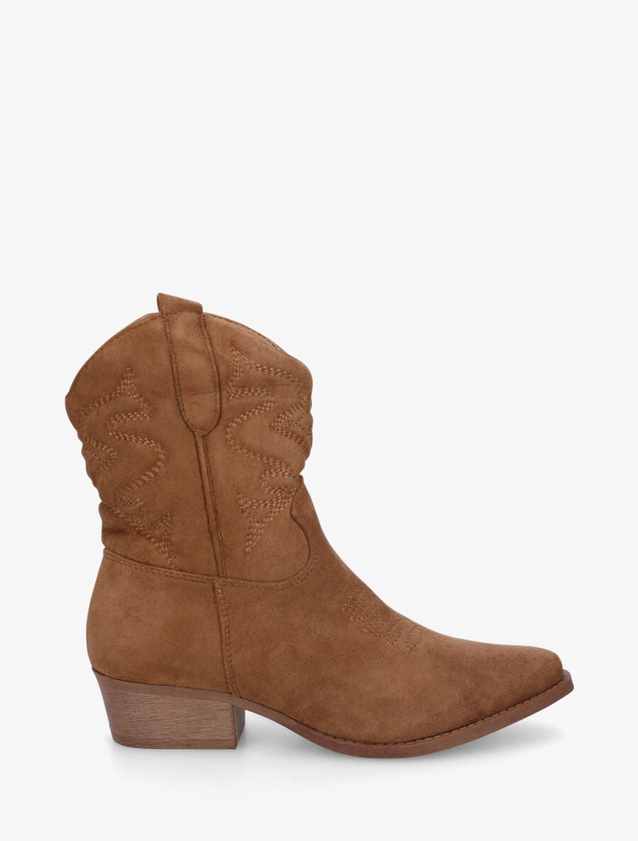 Bottines style santiags en suédine - Camel - 1