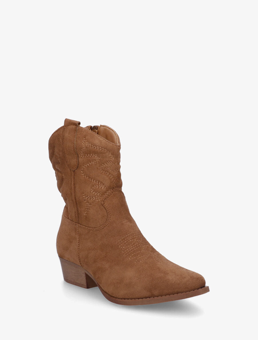 Bottines style santiags en suédine - Camel - 2