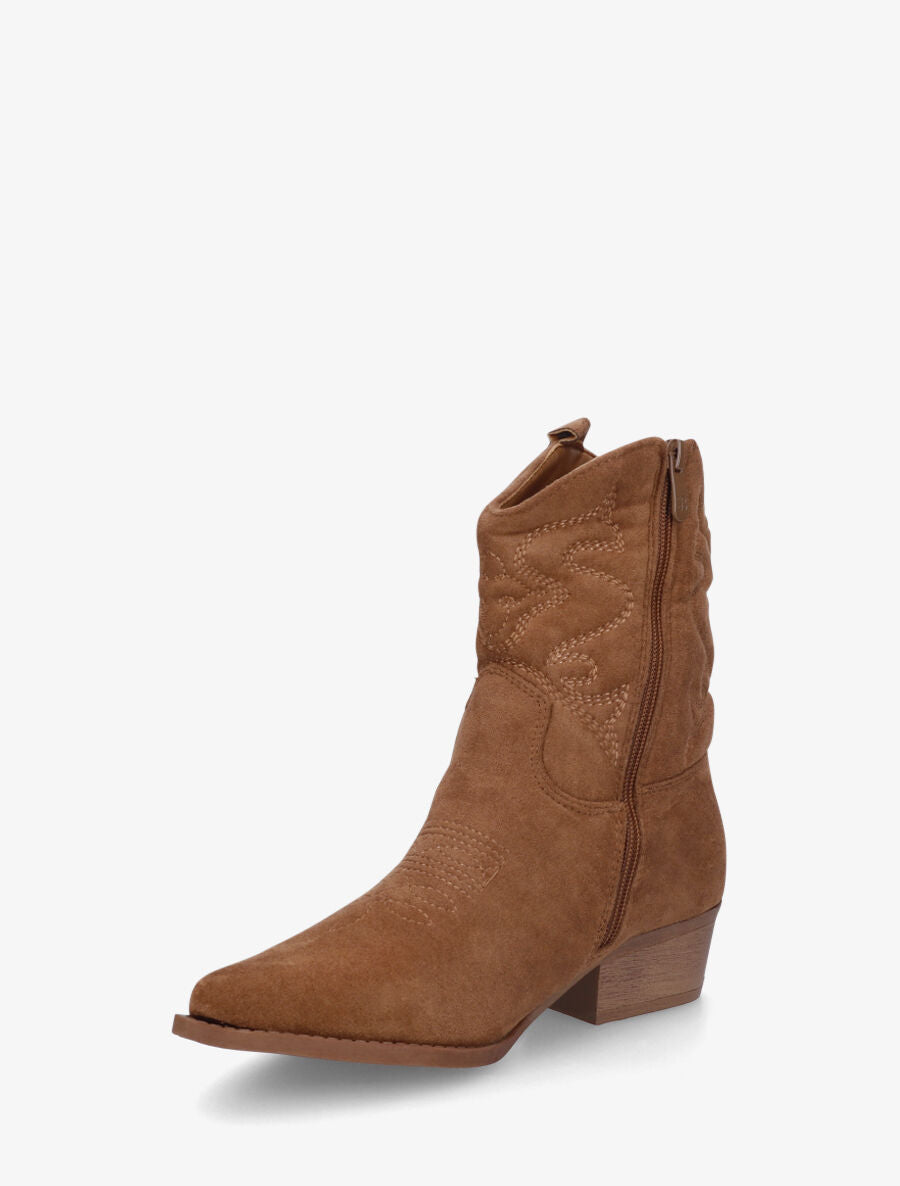 Bottines style santiags en suédine - Camel - 3
