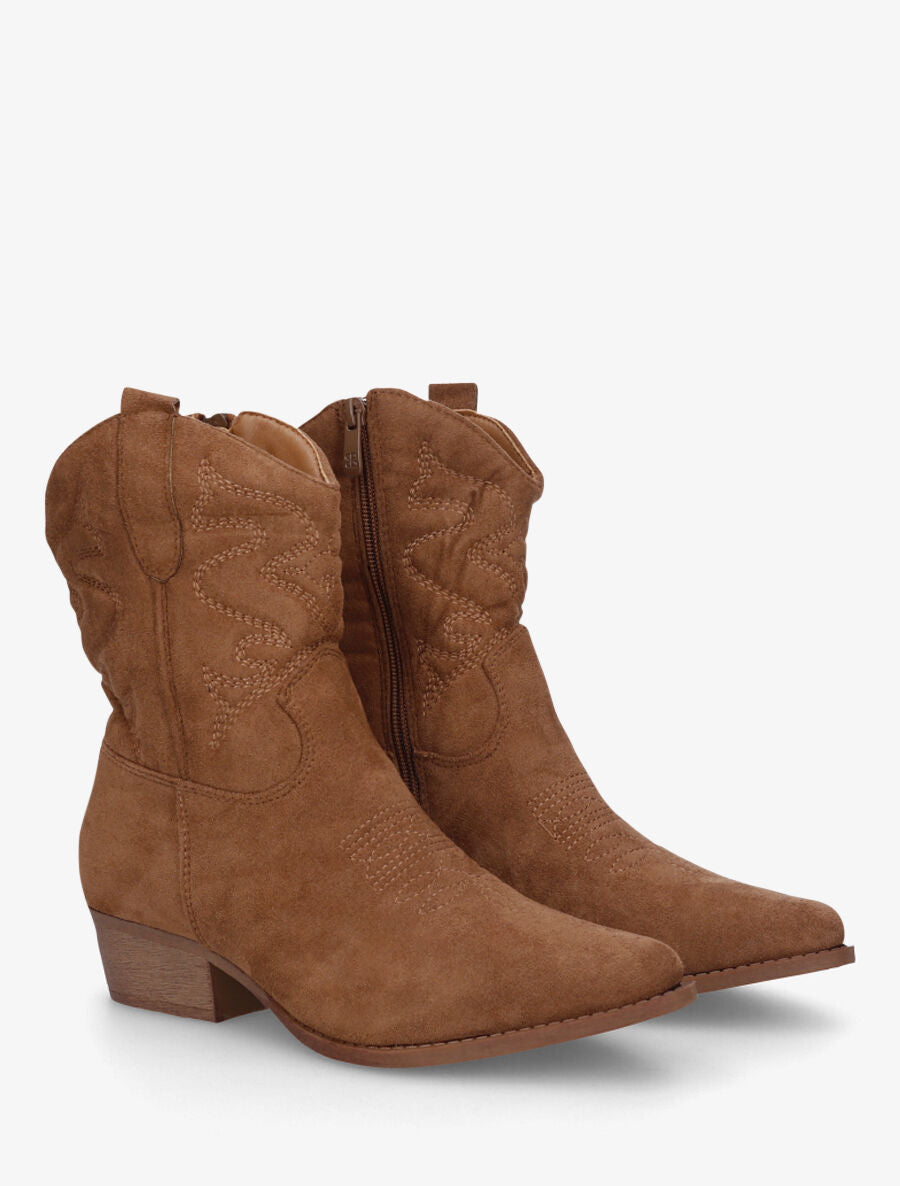 Bottines style santiags en suédine - Camel - 4
