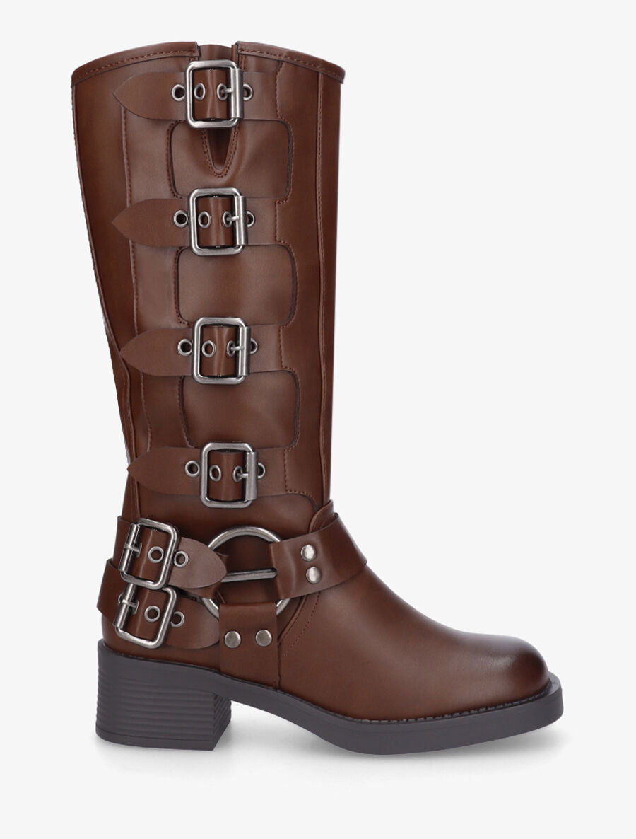 Bottes en simili style rock - Marron - 1