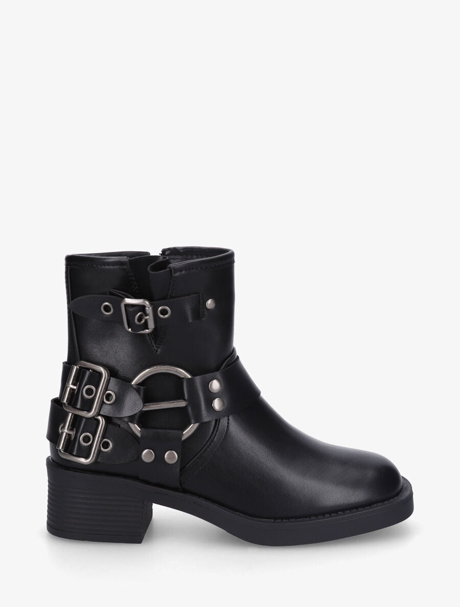 Bottines en simili style rock à boucles - Noir - 5