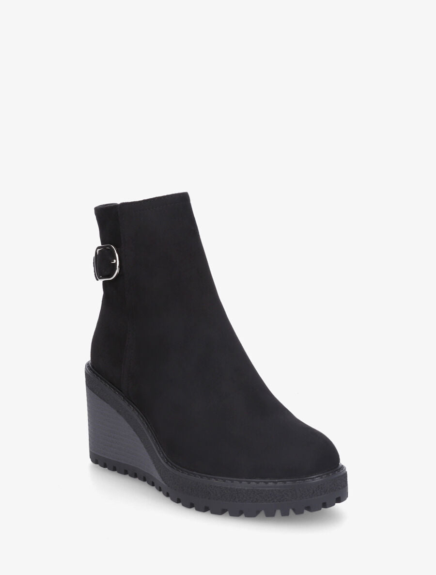 Bottines compensées en suédine - Noir - 2