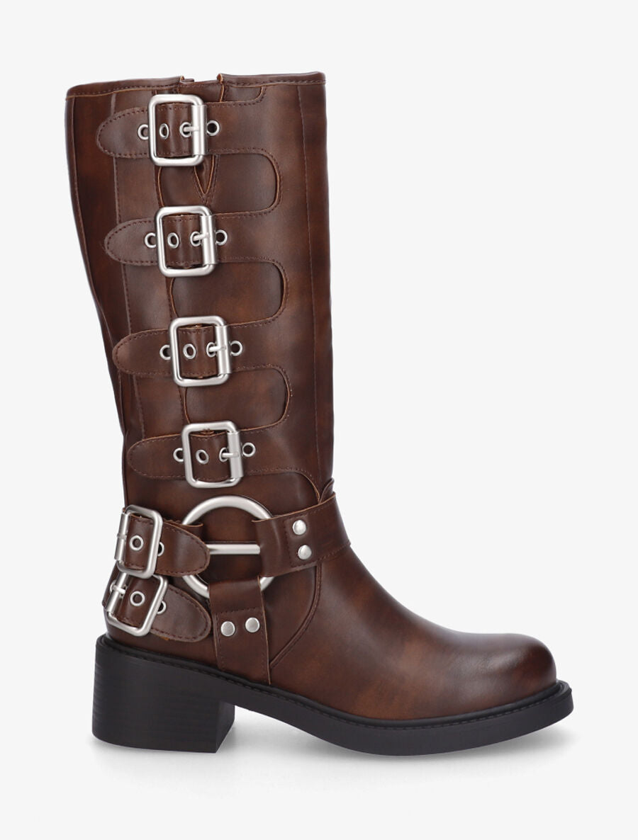 Bottes en simili à boucles - Marron - 1