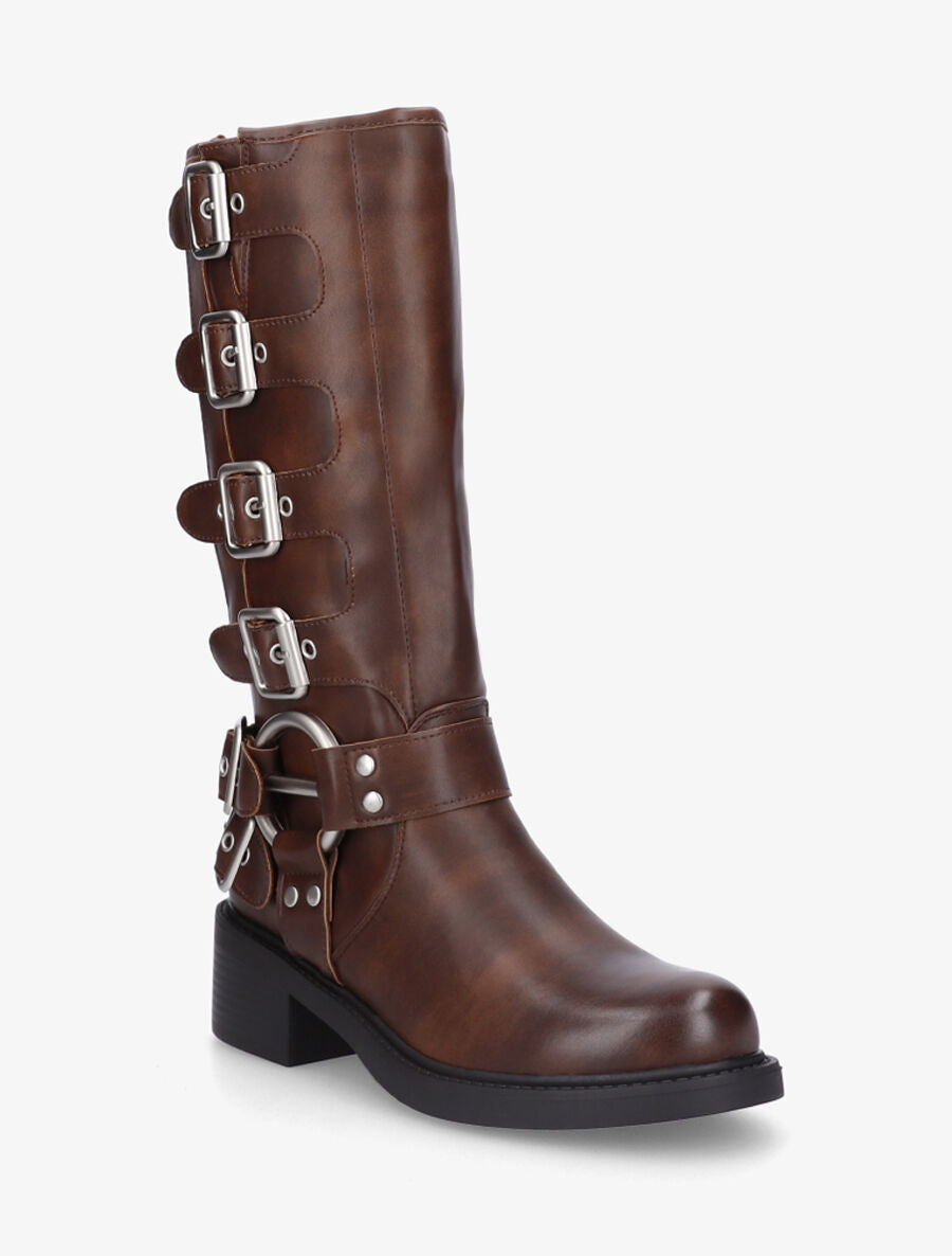 Bottes en simili à boucles - Marron - 2