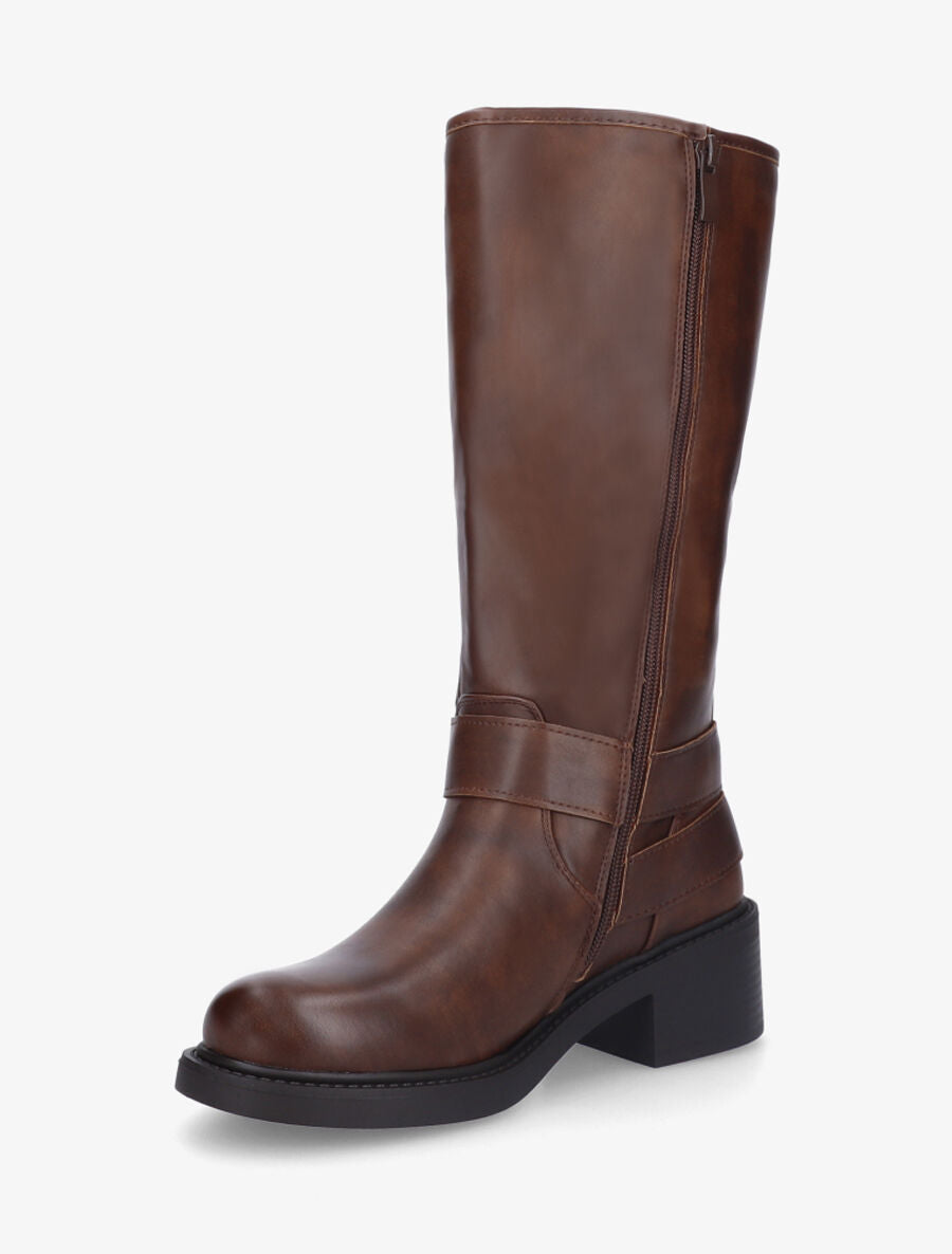 Bottes en simili à boucles - Marron - 3