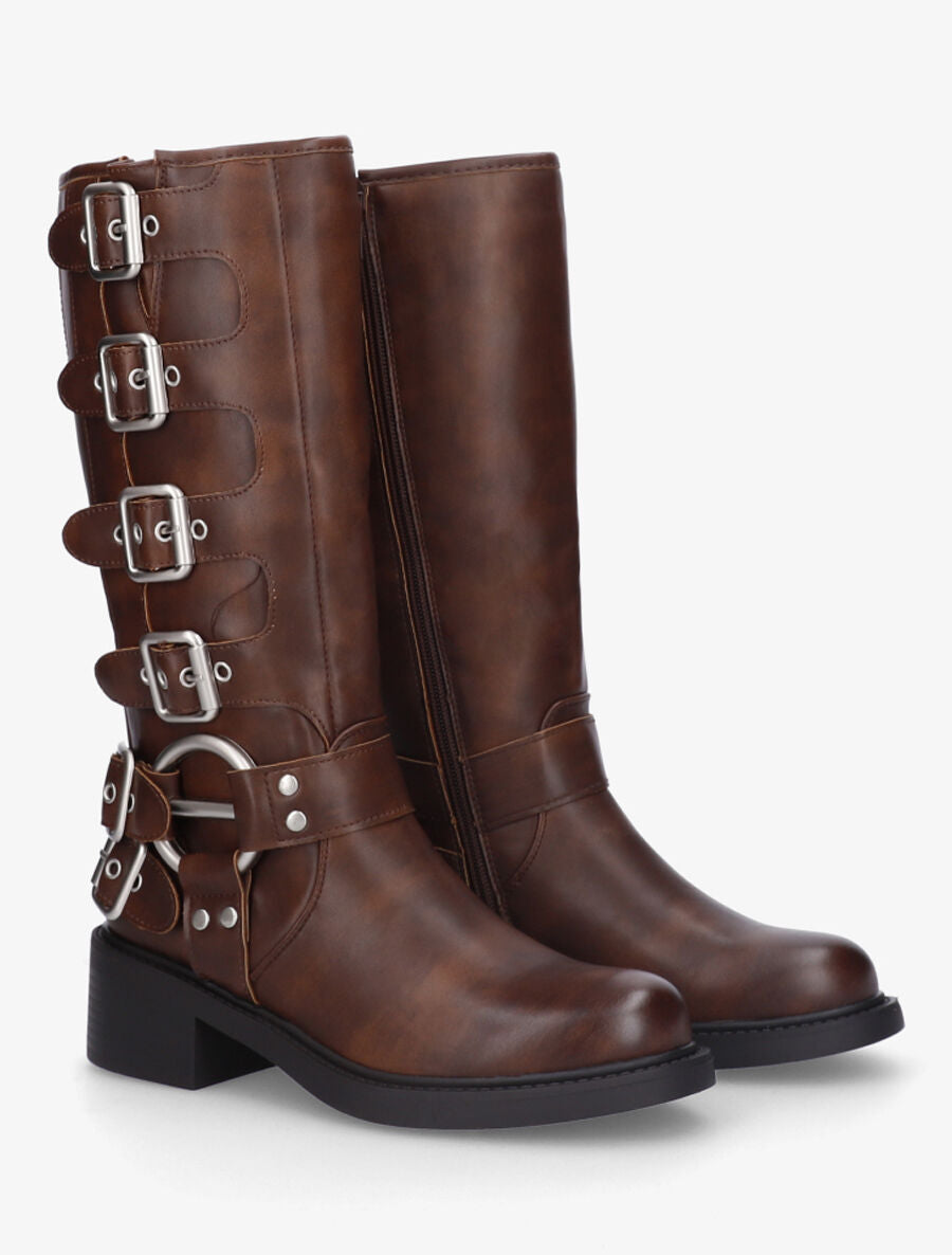 Bottes en simili à boucles - Marron - 4